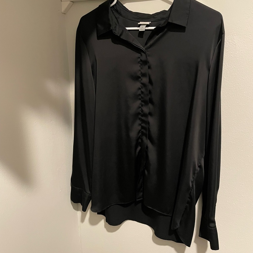 A New Day Black Ruffled Long Sleeve Button Down Shirt